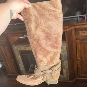 Not Rated Tan Heeled Boots with Studded Accents